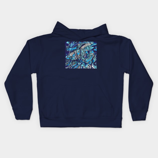 Blue Monochrome tree pattern Kids Hoodie by BraveCoward